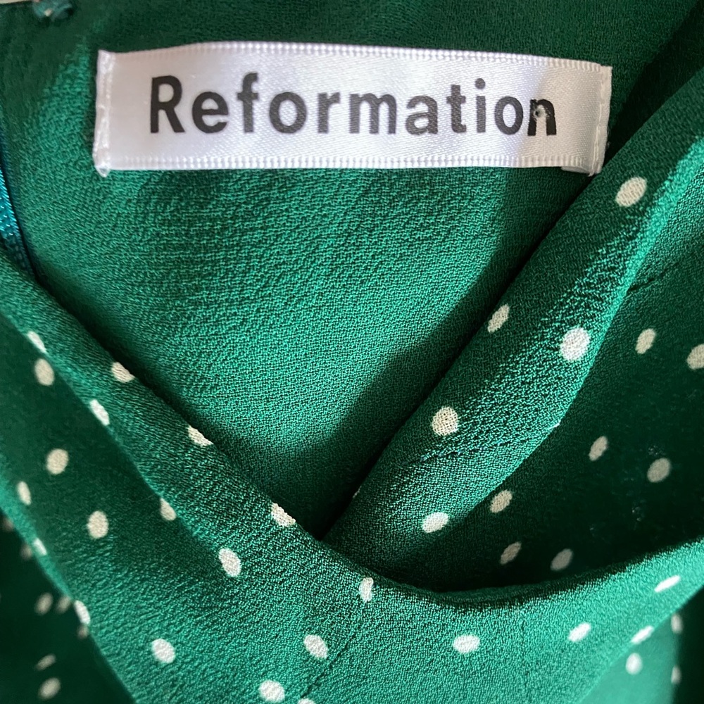 Reformation Green Polka Dot Mini Dress - Picture 7 of 8
